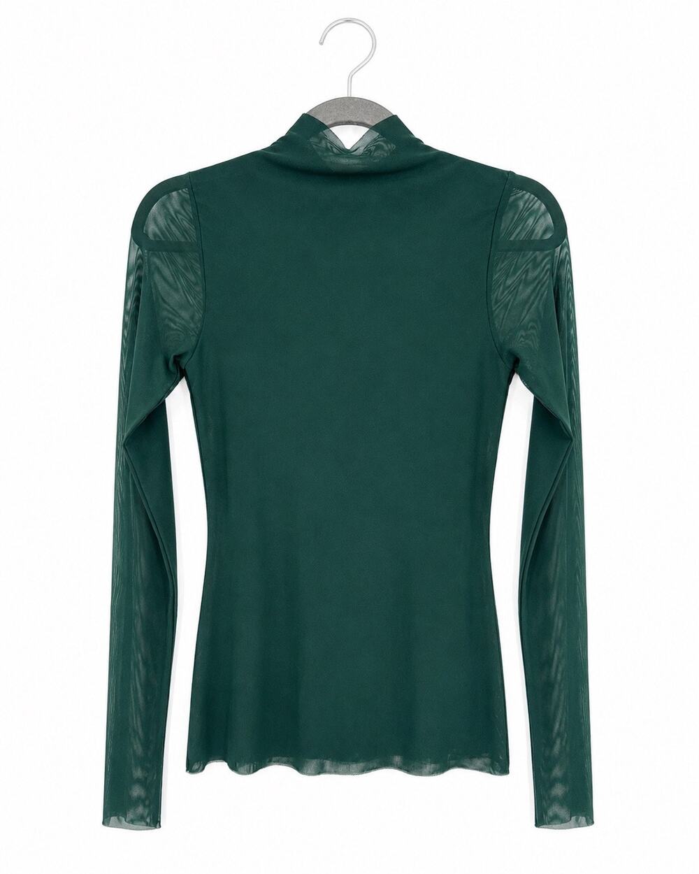 Naked Womens Large Green Sheer Mesh Mock Neck Top Long Sleeve Layering Shirt